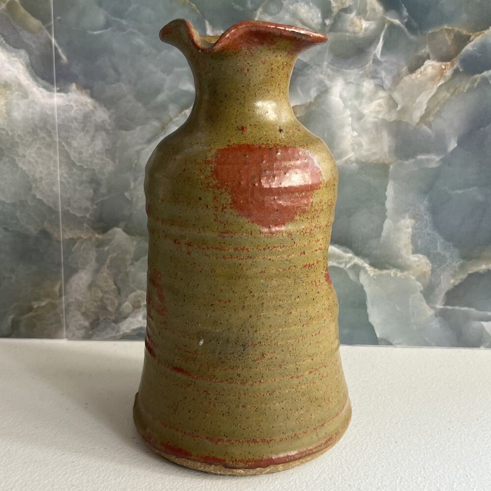 Studio Art Pottery Vase Handmade Vase Red Orange Green Mix Speckled 7.5"x4.5"